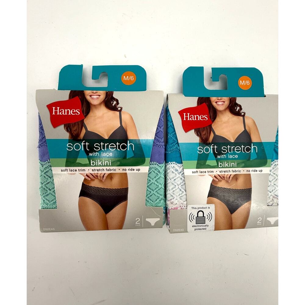 Hanes Soft Stretch Lace Bikini Panties Lot 4 Pairs M 6 Multicolor No Ride Up NEW